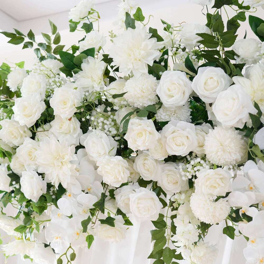 HMEOT H9050 Wedding Hanging Decor White Rose Babysbreath Green Plant Ivy Flower Row Ceremony Floral Centerpiece Balls for Table W260130