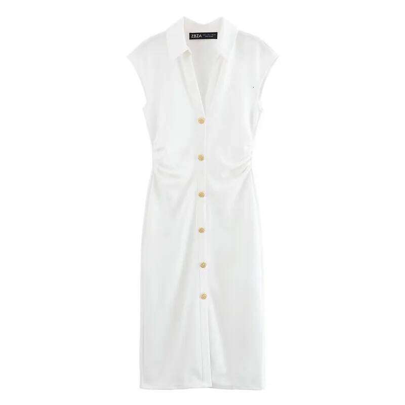 MUJER 2025 Pleated Midi Dresses for Sleeveless Shirt Woman White Black Women's Summer Draped Party Dress Women XJ260130