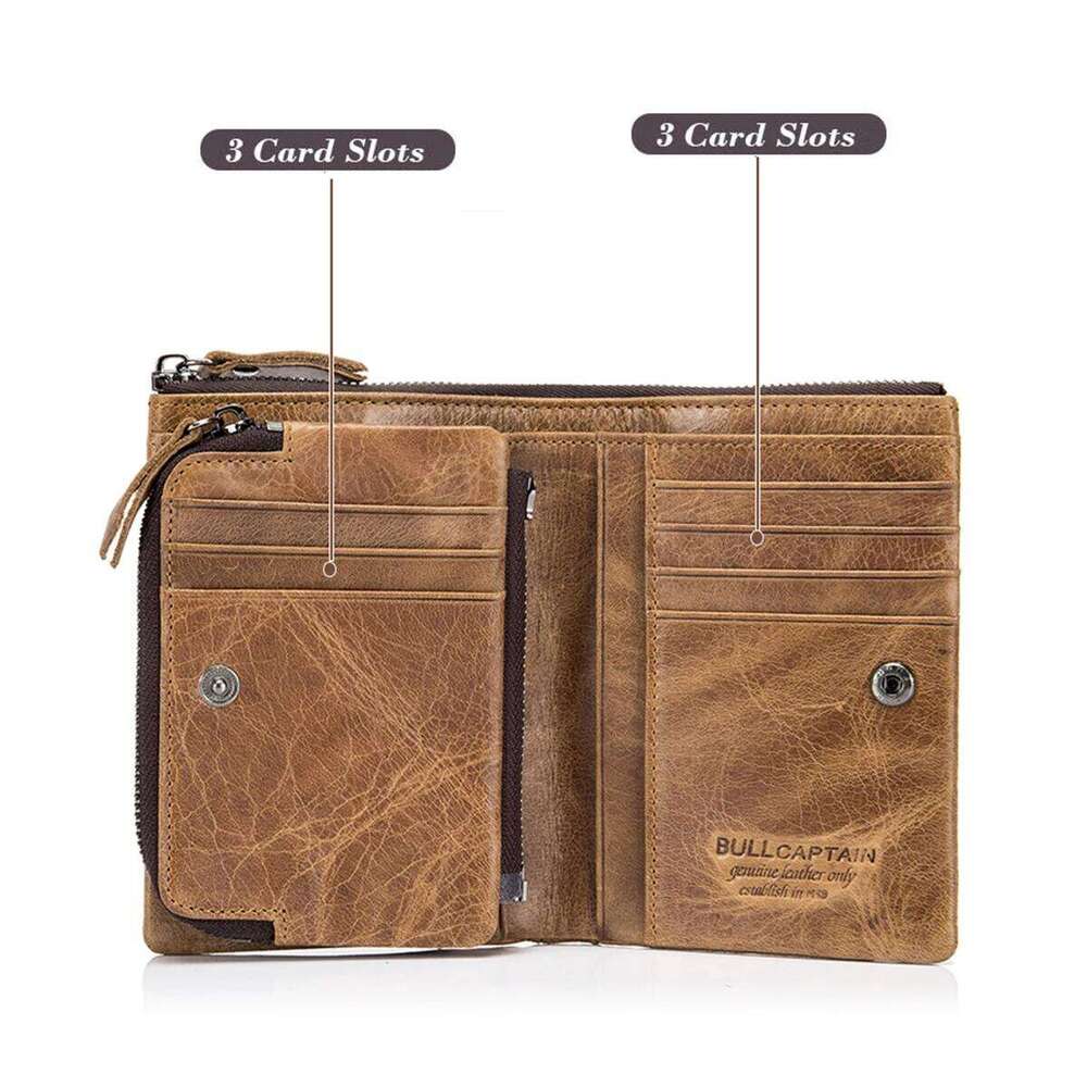 BULLCAPTAIN Authentic Leather Men's Purse Small Retro Brand High RFID New Short Wallet Z260130