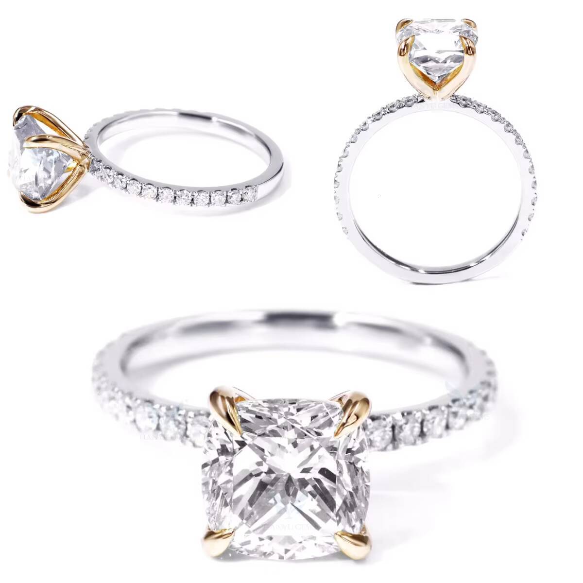 Tianyu Fine Jewelry Solitaire halo Engagement Women Moissanite Solid Gold Real 14k Cushion Moissanite Ring