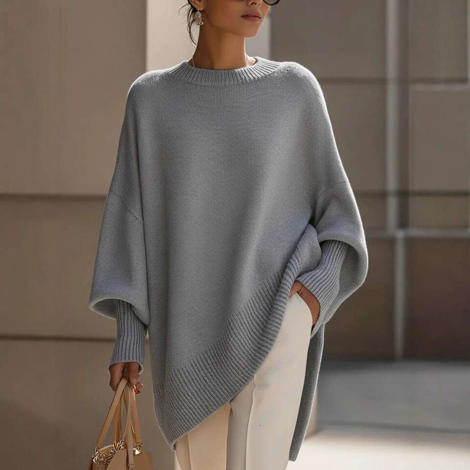 European and American Cross-Border Autumn Winter Round Neck Pullover Knitted for Women Amazon Loose Lazy Style Solid Color Women's Sweater
