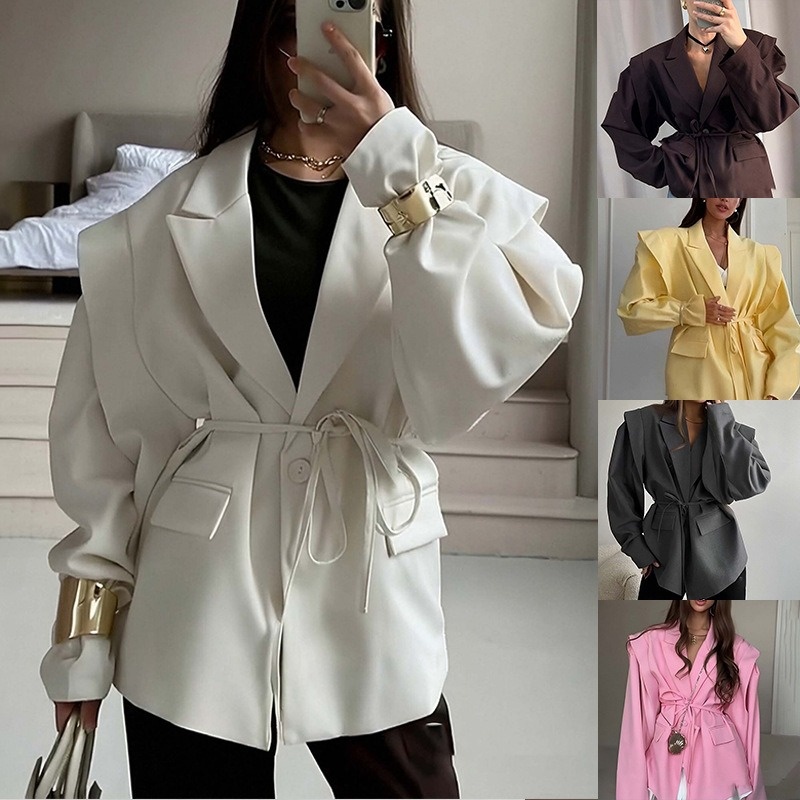 Spring new style slimming waist-catching lace-up loose and versatile v-neck coat for women