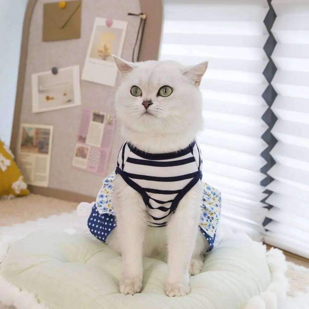 Fashion Cute Striped Dog Dress Breathable Thin Design Summer Pet Clothes Soft Cat Vest Harness Spring H260130