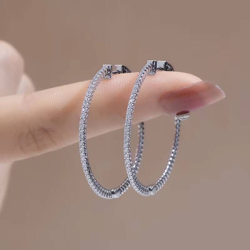 Messi Jewelry Diamond Jewelry MSE-581 14K Solid White Gold Lab Diamond Hoop Earrings Girls Present