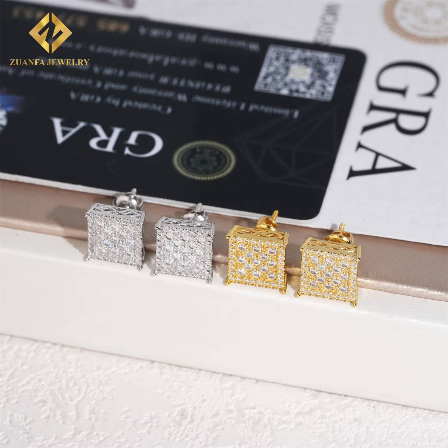 Full Paved Iced Out Moissanite Diamond Jewelry 925 Sterling Silver VVS Moissanite Hip Hop Stud Earrings