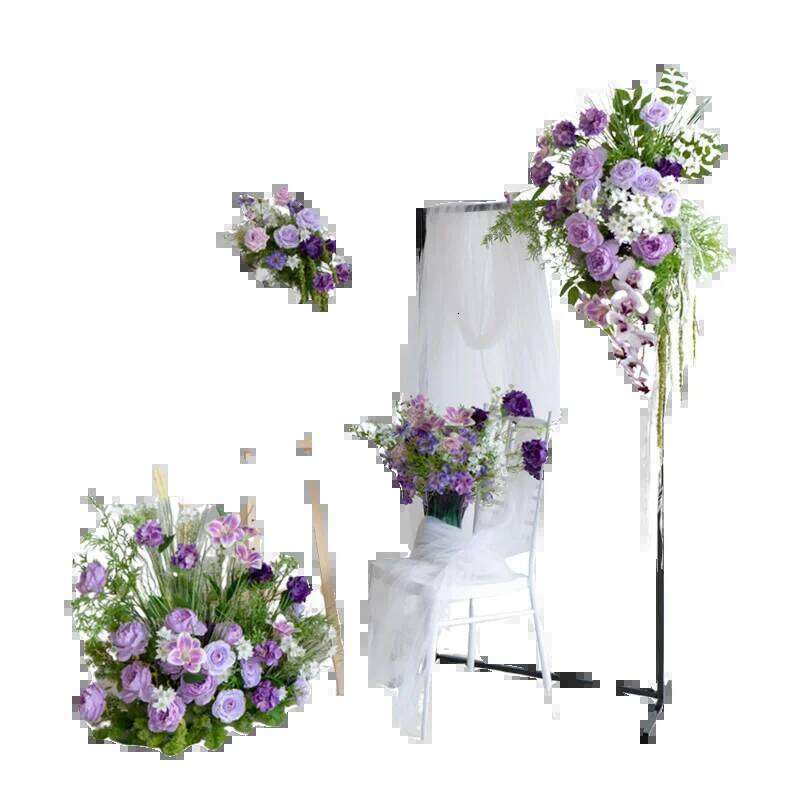 Purple Rose Hydrangea Wedding Backdrop Arch Hanging Birthday Party Stage Floral Arrangement Floor Flower Row W260130