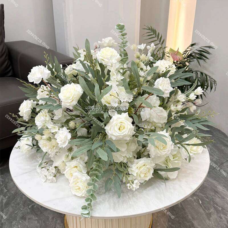 Luxury Artificial White Rose Table Centerpieces Ball Wedding Flower Decor Accessories Floral Event Prop Arrangement W260130
