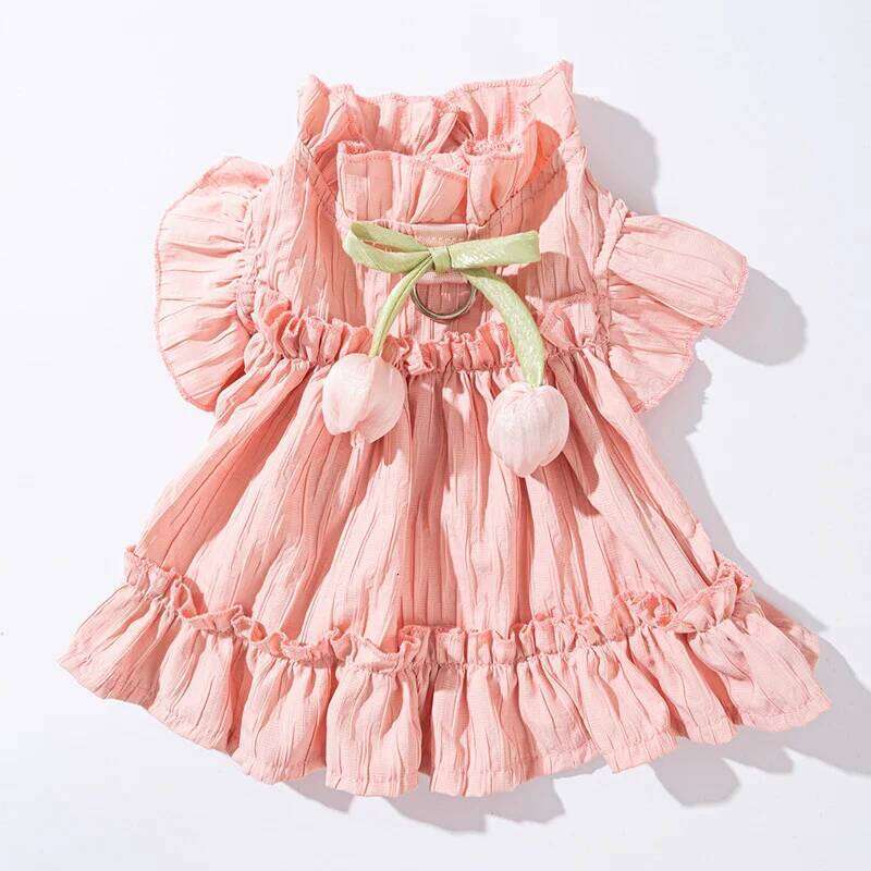 Summer Tulip Pleated Dress Clothing Dog Cat Princess Style Dresses Small Medium Puppy Bichon Teddy Bear Pet Clothes H260130