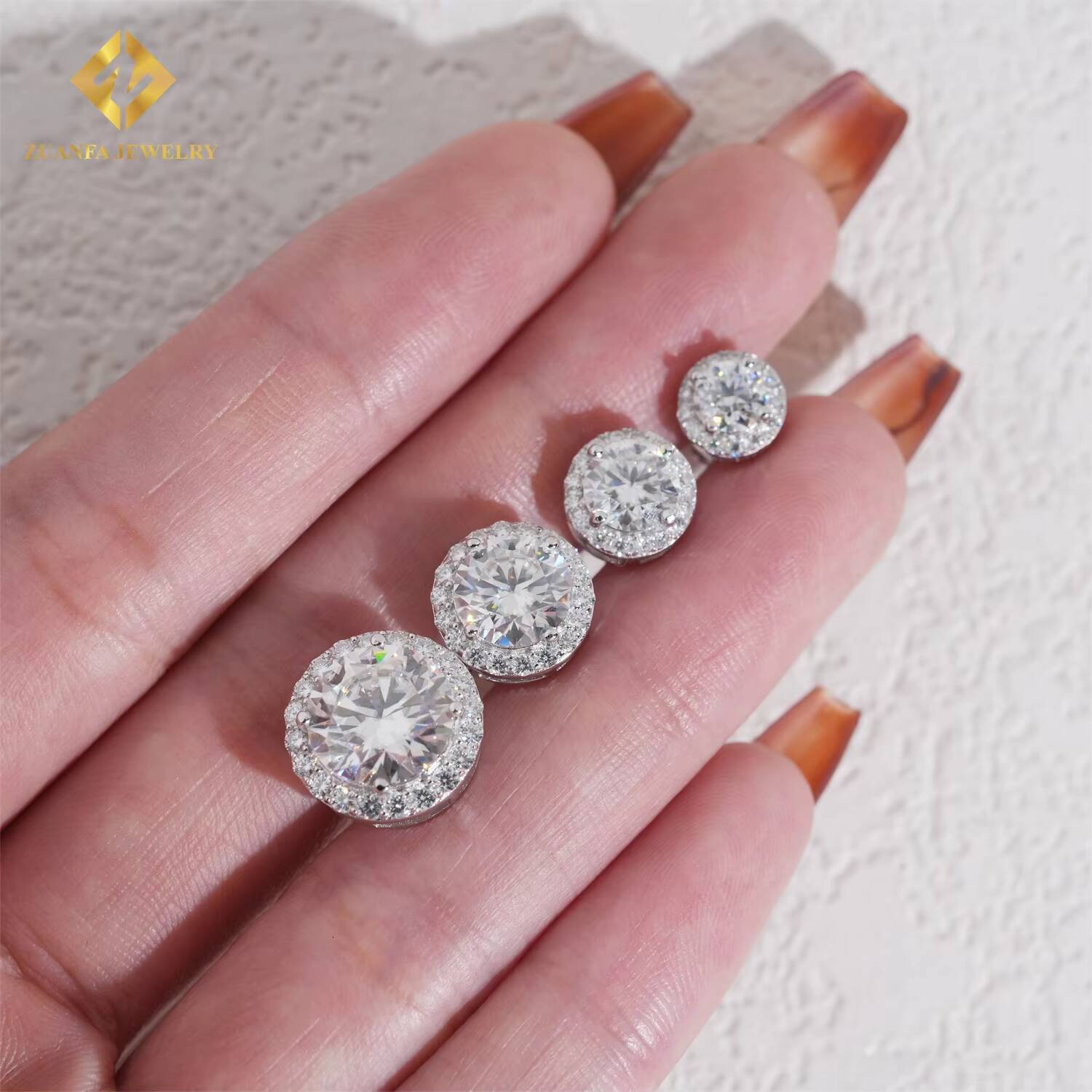 Pass Diamond Tester 4mm-10mm Halo Iced Out Moissanite Earrings 925 Sterling Silver VVS Moissanite Hip Hop Stud Earrings