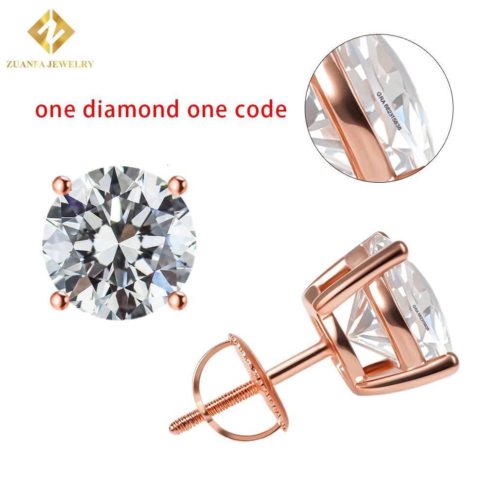 Hot Sale Classic 4 Prong Diamond Stud Earrings Solid Gold Rose Gold VVS Moissanite Ear Stud 3mm 4mm 5mm 65mm 8mm Women Men