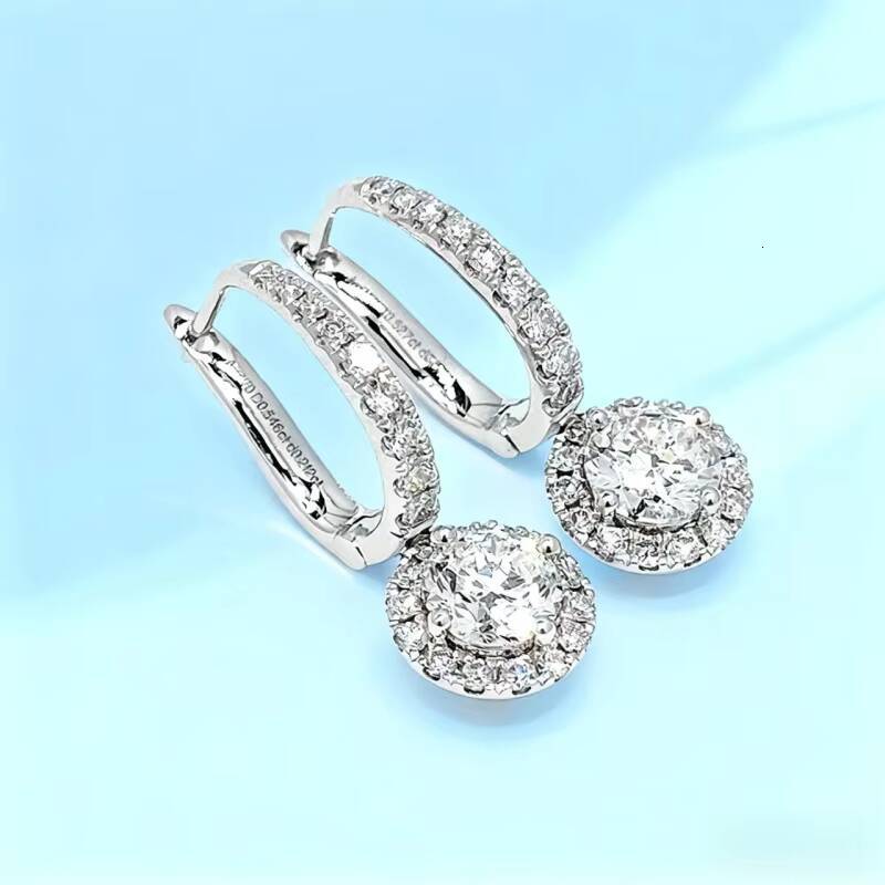 Fine Womens Round Brilliant Cut Lab Grown Diamond Dangle Earrings 18K Solid Gold 3g Wholesale
