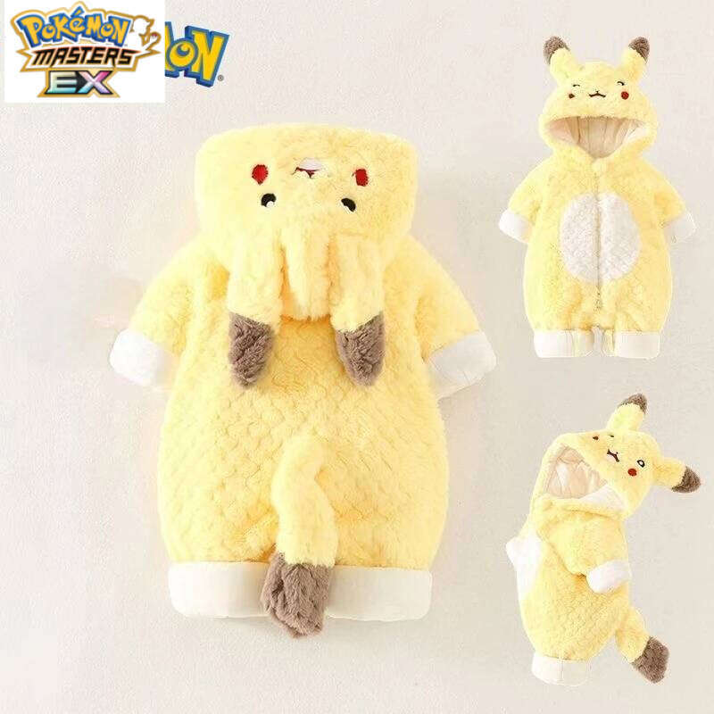 Pokemon Pikachu One-piece Clothes Anime Cosplay Hooded Warm Pajamas Cute Baby Children's Toys Christmas Gift L260129