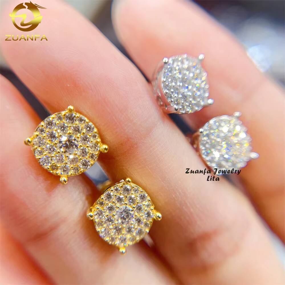 Ready to Ship Iced Out Hip Hop Style Mens 925 Sterling Silver Moissanite Diamond Studs Earrings