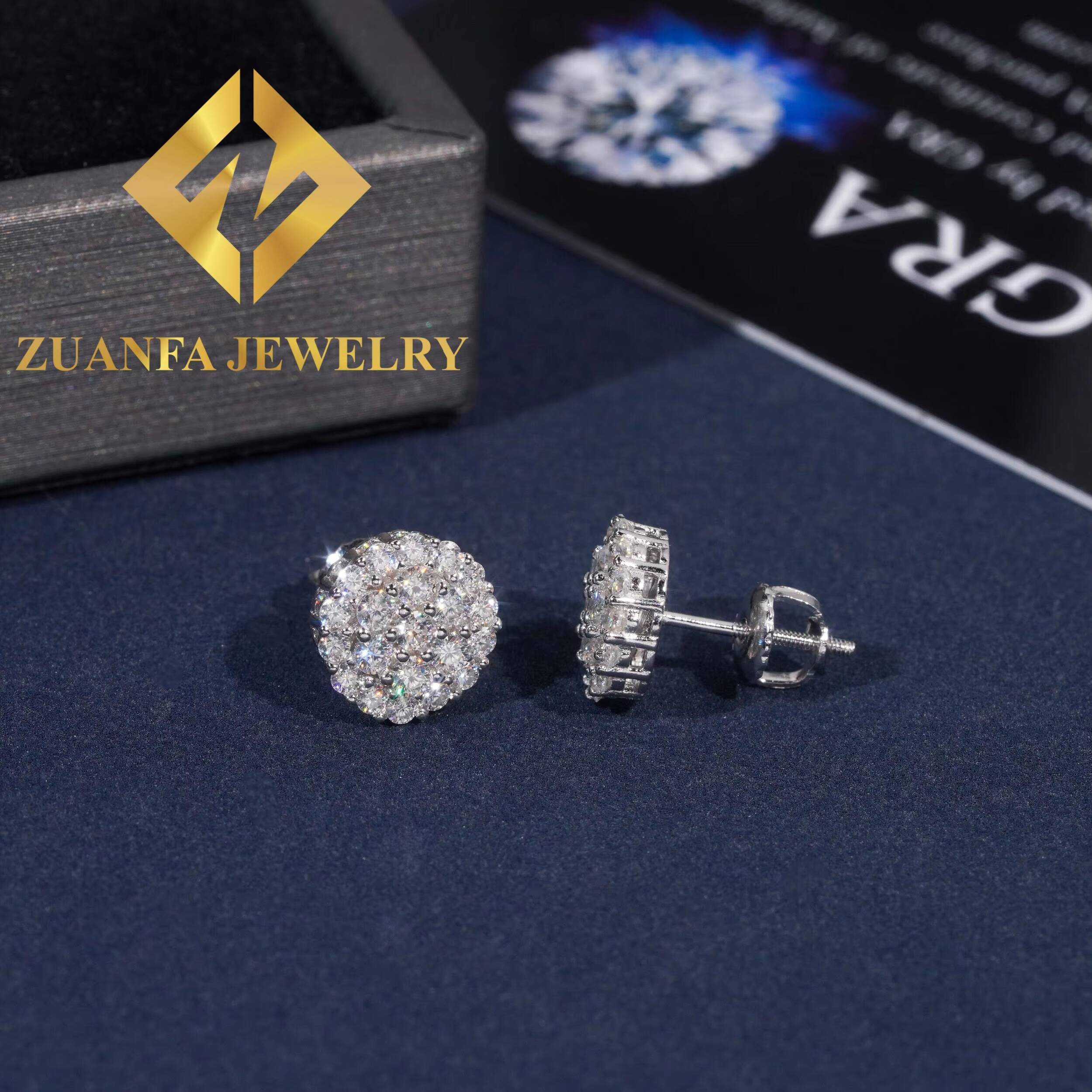 Wholesale Price Hip Hop Fashion Stud Earring 925 Sterling Silver VVS Moissanite Fully Iced Out Stud Earring