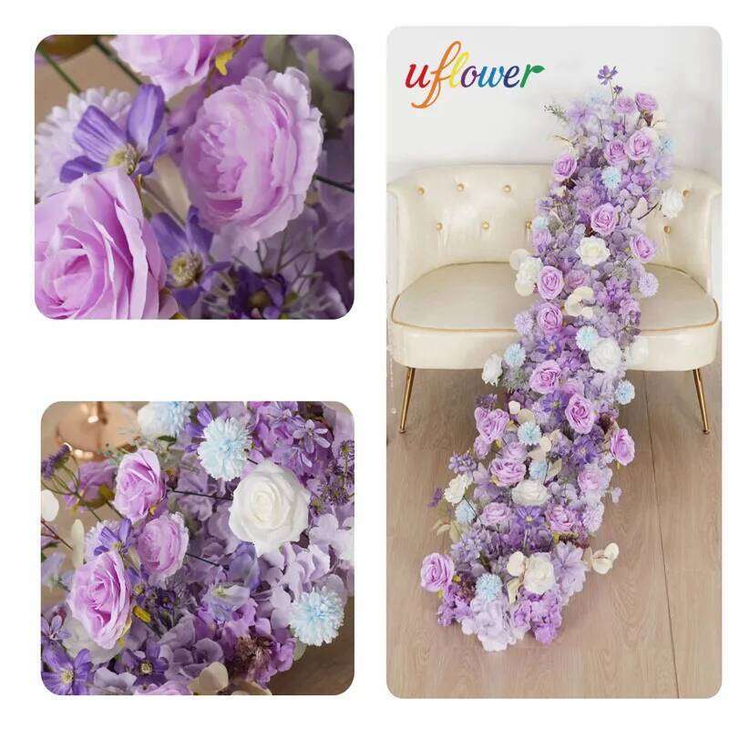 Uflower 100cm Purple Wedding Arch Hydrangea Floral Arrangement Table Centerpiece for Flower Ball Party Decoration Y260130