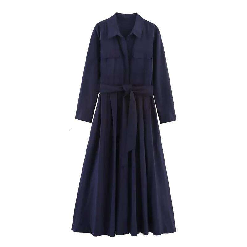 Women's Fall 2025 New Solid Color Long Sleeve Shirt Style A-Pendulum Dress Belt Decoration Casual Fashion Personality XJ260130