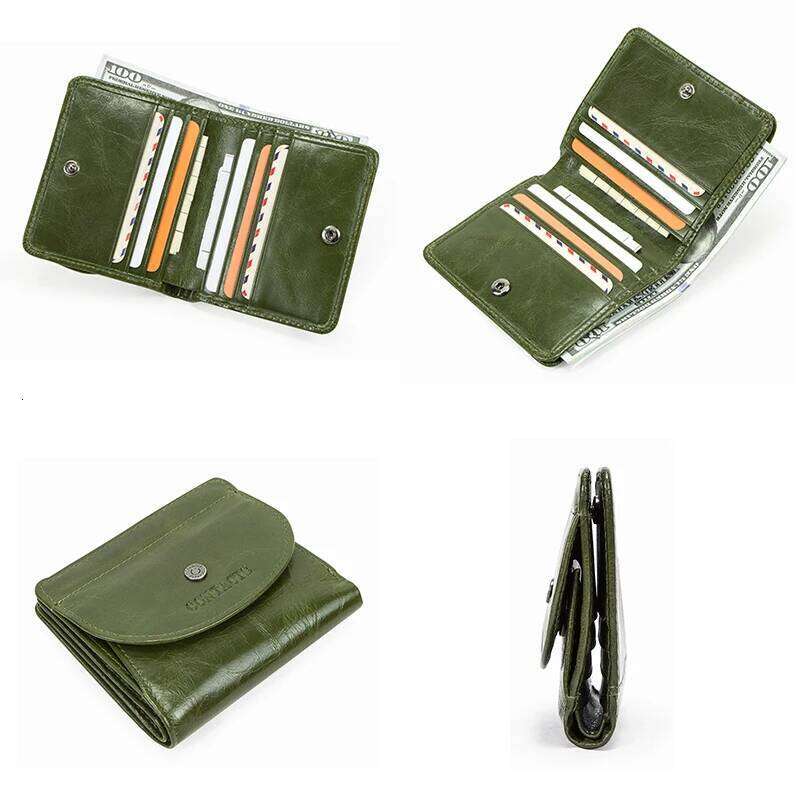 Contact's 100% Genuine Leather Wallet Green Women Small Coin Purse Card Holder Wallets Mini Money Bag for Ladies Carteras Z260130