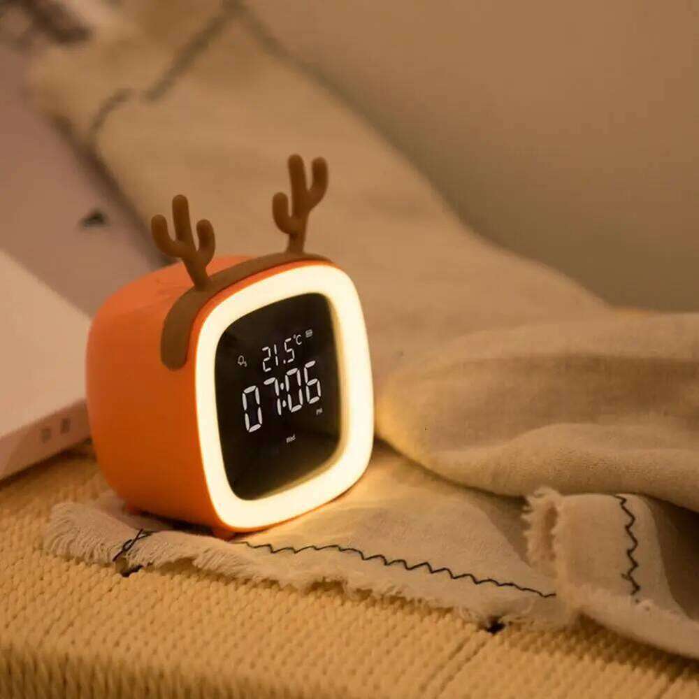 Newest Mini Portable Cartoon Rabbit Ear Shape Rechargeable Digital Display LED Nigh Light Alarm Clock with Backlit Home Decor W260130