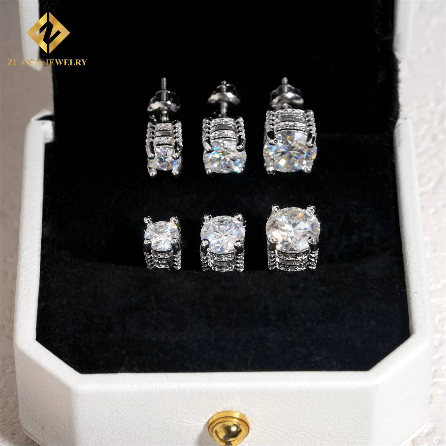 5mm 65mm 8mm Moissanite Diamond Iced Out Ear Stud 925 Silver Hip Hop Fine Jewelry Round Screw Back Men Women Stud Earrings