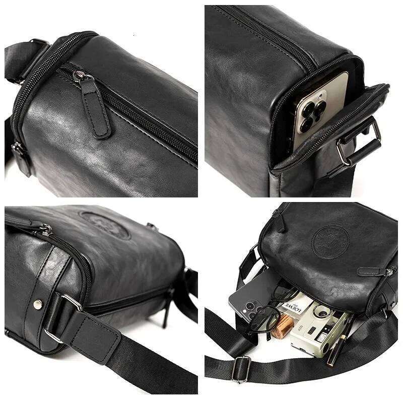 Fashion Plaid Printed Men S Bags Barrel Shaped Crossbody Men Luxury PU Leather Shoulder Messenger Bag Male Bolsas High Quality Luxury Bag