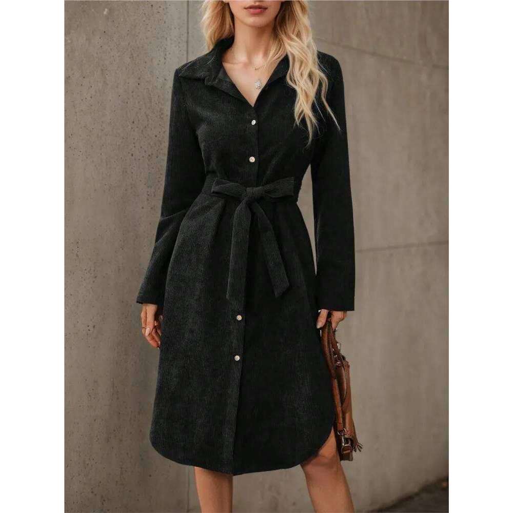 Autumn Winter Corduroy Shirts Women Casual Irregular Fashion Long Sleeve Ladies Dresses Korean Style Woman Midi Dress XJ260130