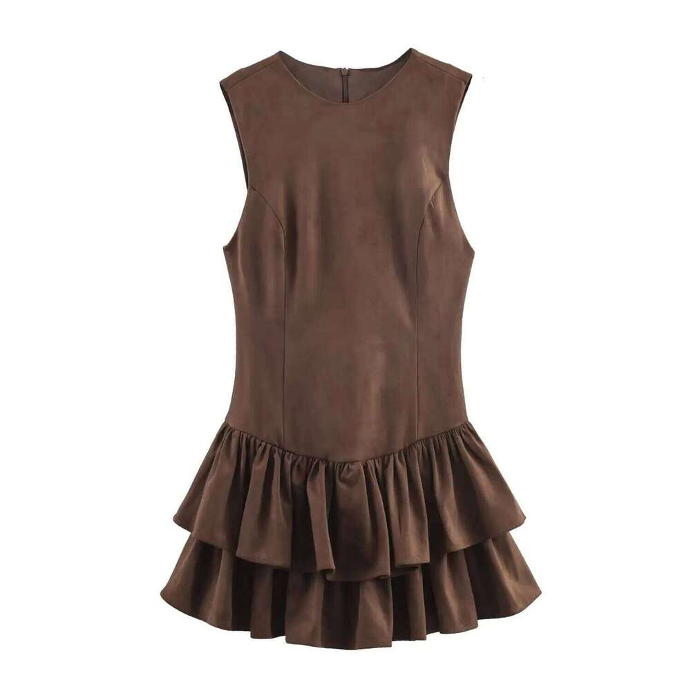 BSAY Layered Suede Effect Dress Women Fashion Autumn Winter O-neck Back Zip Vest Dresses French Chic Female Evening Clothing XJ260130