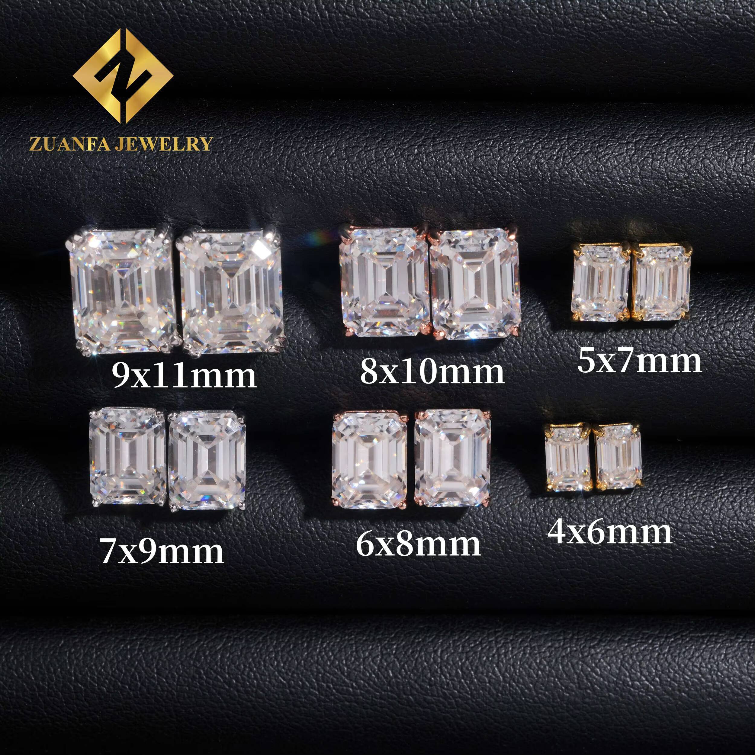 Men Women Fashionable Ear Studs 925 Sterling Silver White Gold VVS 2CT 4CT 6CT 8CT 10CT Emerald Cut Moissanite Stud Earrings