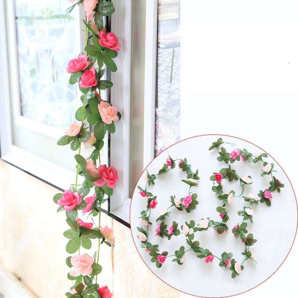 Hanging Floral Arrangement of Artificial Pink Roses in a Decorative Vine Style Suitable for Weddings or Parties 2 5m Long W260130