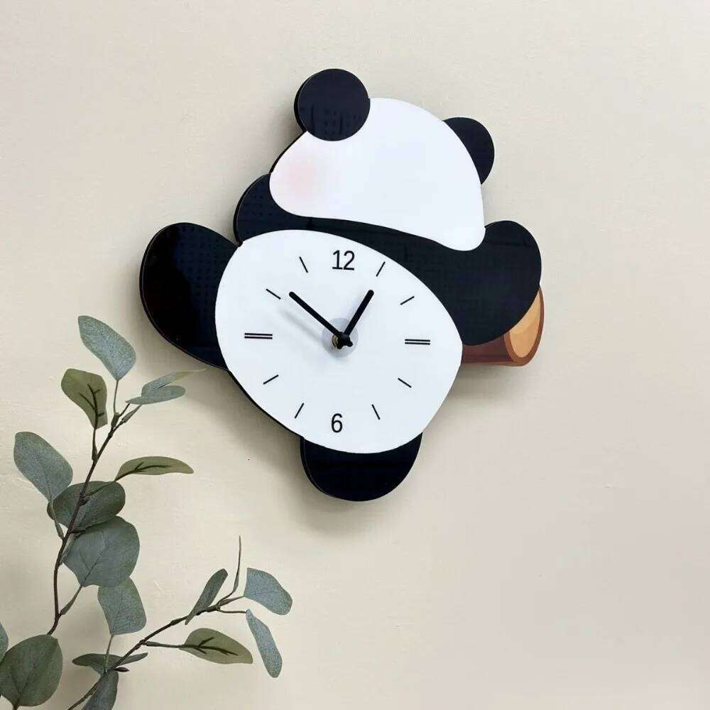 Fashion Cartoon Swinging Wall Silent Wooden Mute Clock Time Accuracy Panda Hanging Watch Living Rooms W260130