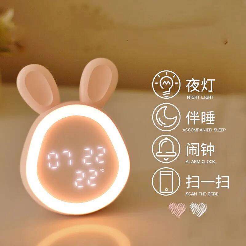 Mini cartoon rabbit LED alarm clock night for students dormitory digital display children wake up light USB charging W260130