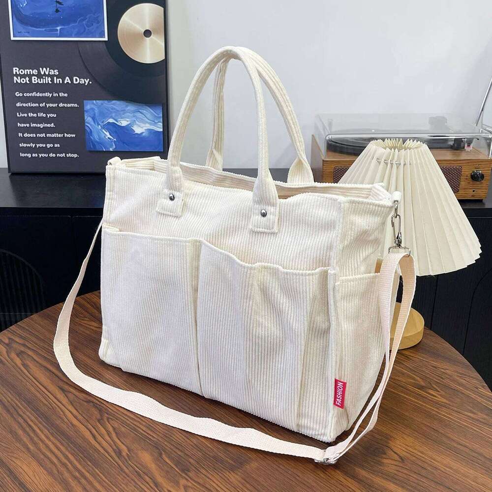 Warm Corduroy Tote Spacious Handbag Shopping Stylish & Practical Shoulder Bag, Casual Minimalist Single Crossbody Bag Z260130