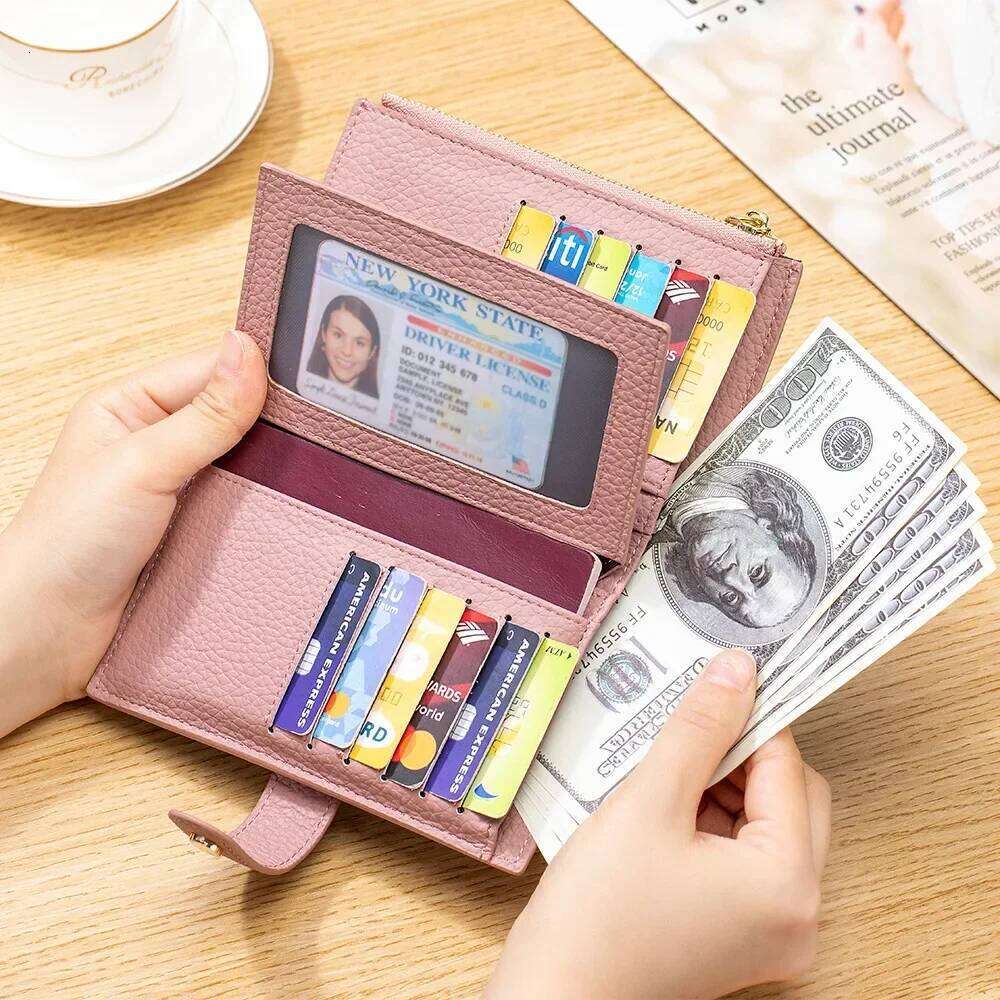 Genuine Leather Women's Short Wallet Large-capacity Multi-card Document Bag Head Layer Cowhide Coin Purse Card Holder Wallets Z260130