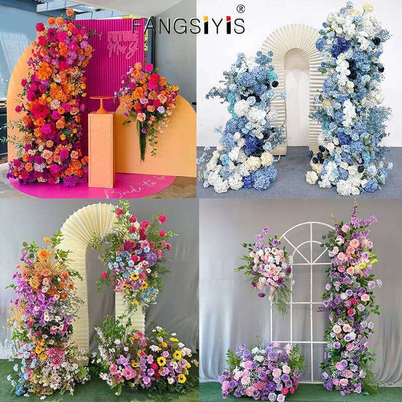 Luxury Hot Pink Rose Dahlia Flower Row Arrangement Wedding Backdrop Frame Decor Table Centerpiece Floral Ball Banquet Party Prop W260130