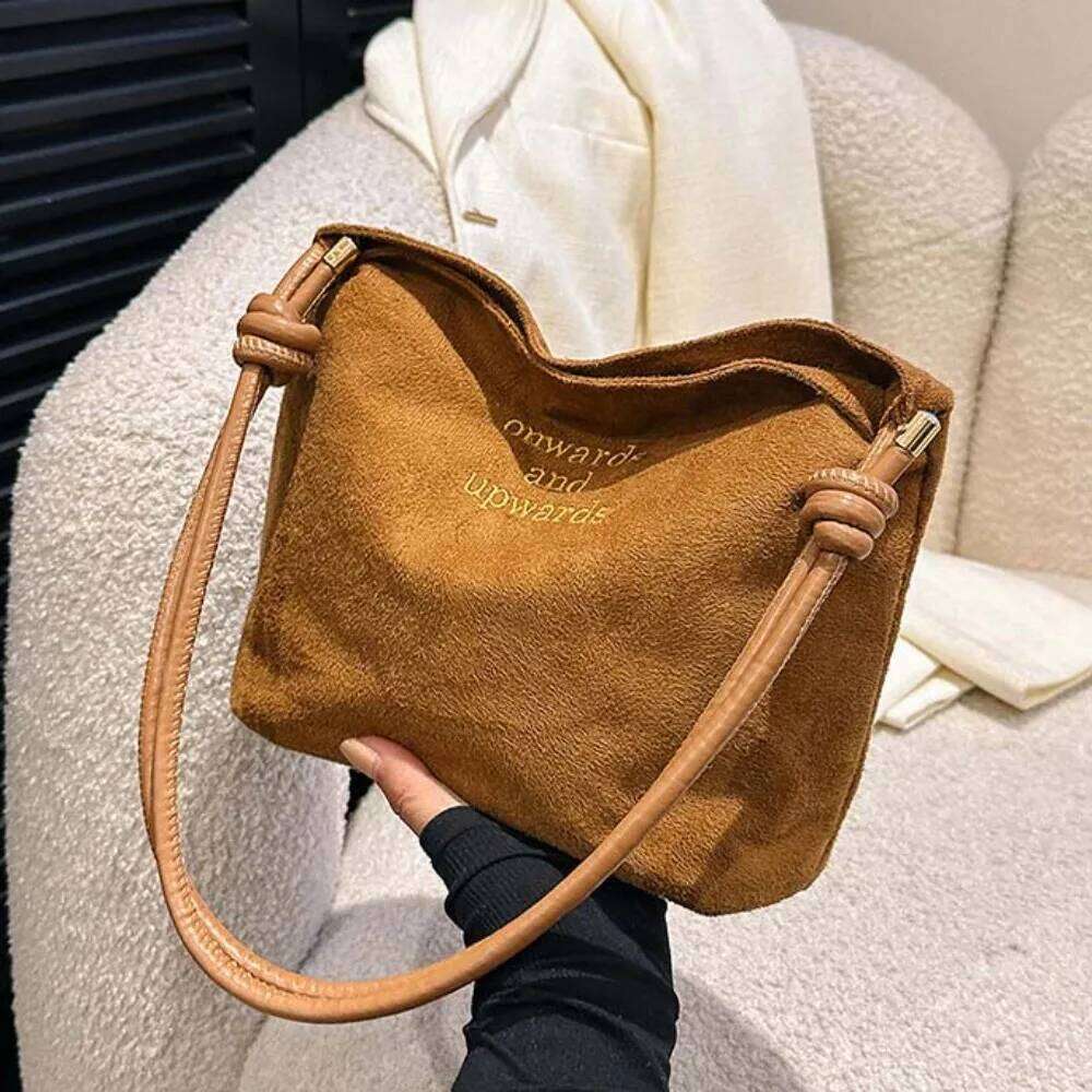 Large Capacity Women's Suede Letter Pattern Magnetic Buckle Texture Matte Shoulder Bag Retro Lightweight Velvet PU Handbag Z260130