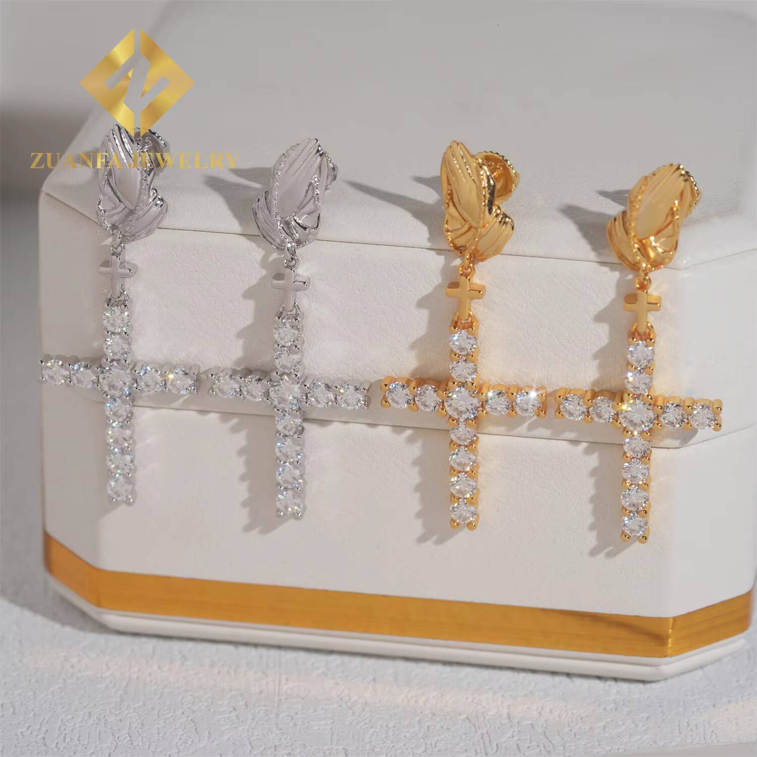 Fashion Fine Jewelry 925 Sterling Silver VVS Moissanite Cross Stud Earring Hip Hop Earring Usex Pass Diamond Tester