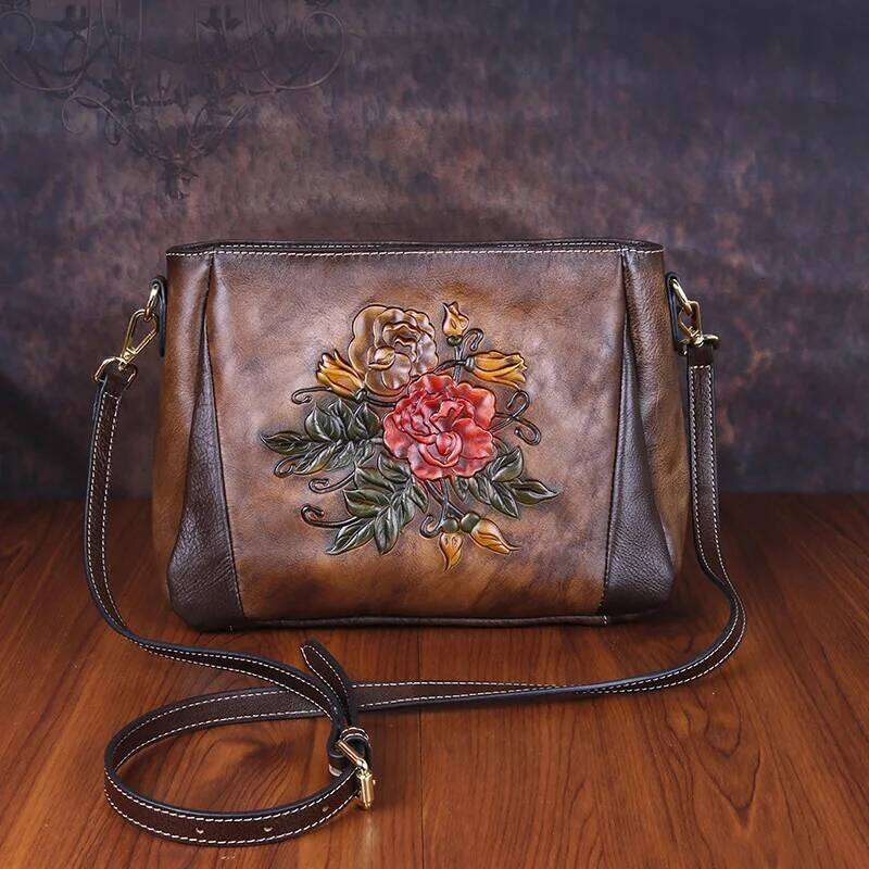 New Layer Cowhide Leather Vintage Emed Single Oulder Crossbody Women S Bapa Small Size Casual Purse KABAHEBINGJUE
