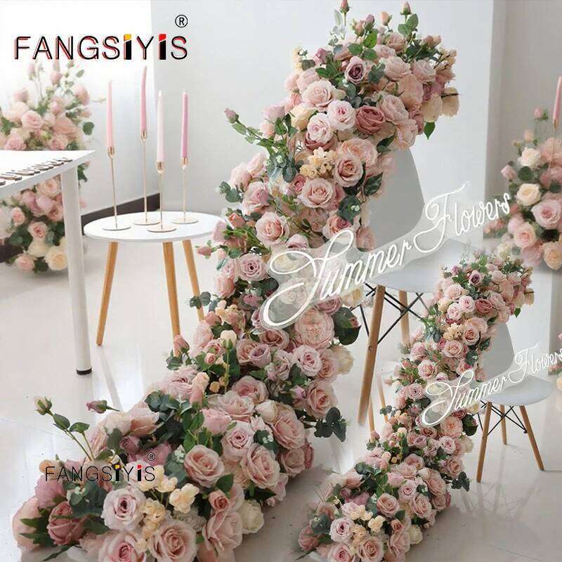 Artificial 2m/1m/50cm Row Table Centerpiece Wedding Rose Peony Mix Flower Backdrop Wall Arches Decor Party Stage Floral W260130