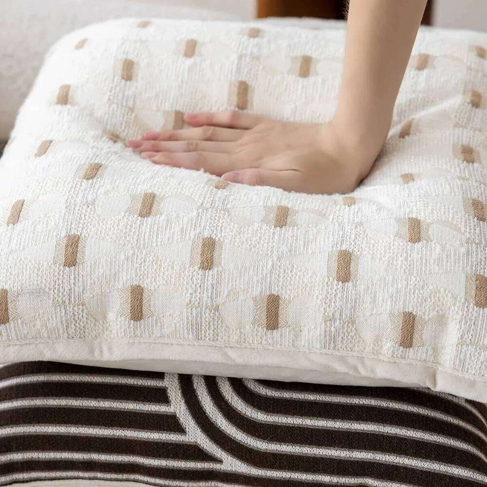 Pillow Case Beige Brown Striped Jacquard Cushion Light Luxury Wabi-Sabi Home Decor Cover Living Room Pillow Cases