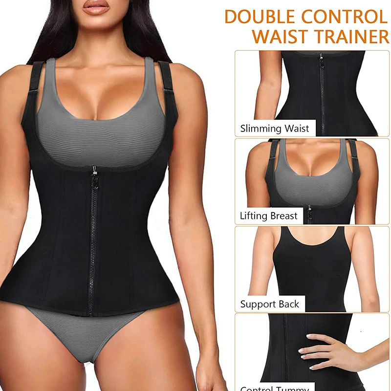 Women Waist Trainer Corset Zipper Vest Body Shaper Cincher Shapewear Slimming Belt Sports Girdle Neoprene Sauna Tank Top 260130
