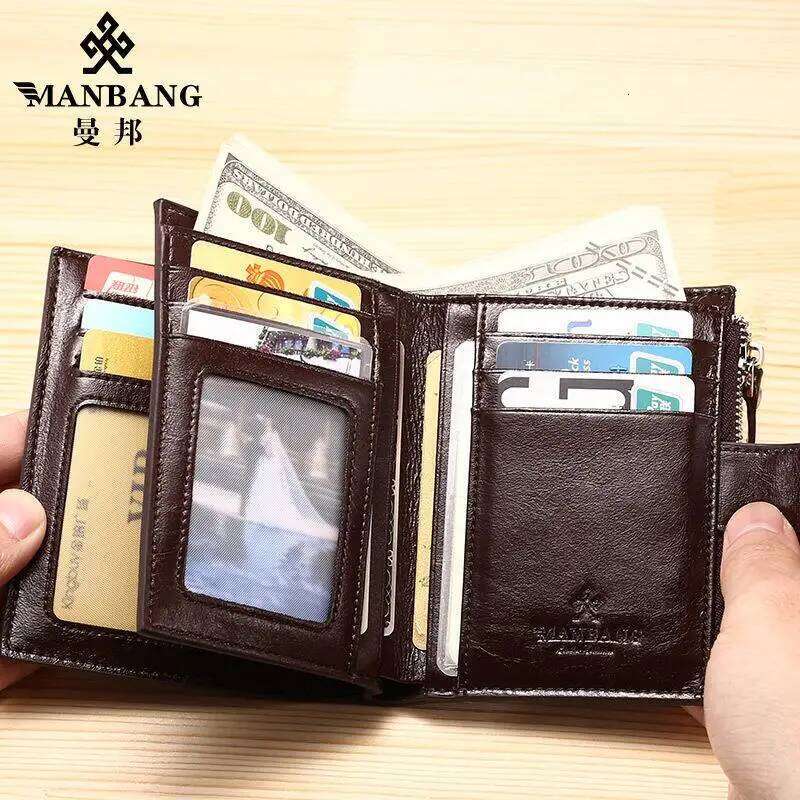 ManBang Brand Luxury Men's Wallet Genuine Leather Purse Vertical Driver's License First Layer Cowhide Multi-Function Card Bag Z260130