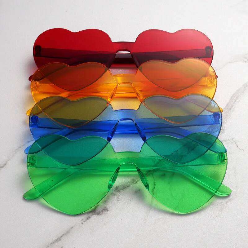 Free Shipping 2025 Color Heart Shape Ocean Personality Frameless Children's Fashion Candy Love Sunglasses H260130