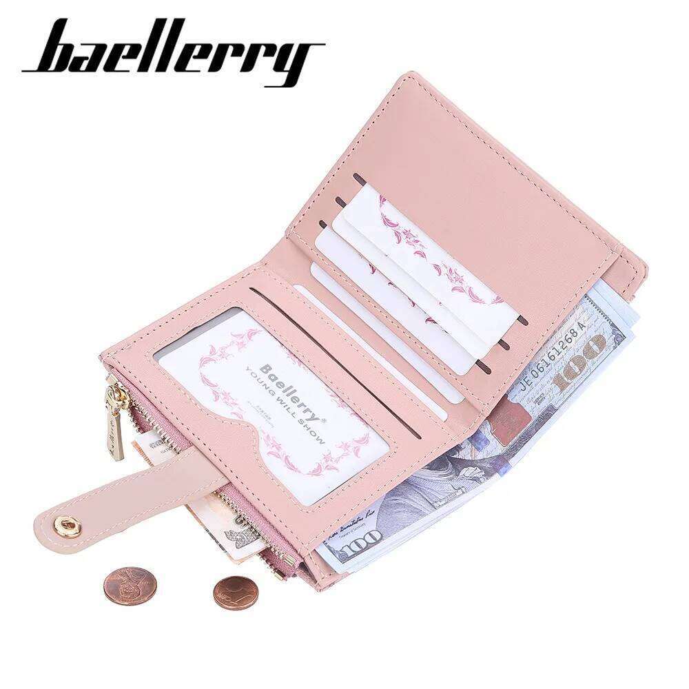 Compact Baellerry Women Wallet Short with RFID Shield 4 Card Slots, Zipper Closure - Christmas Stocking Stuffer Z260130