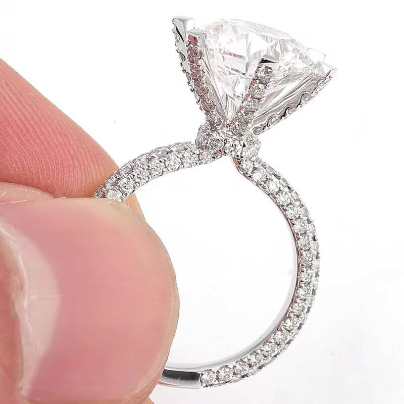 Gift Luxury Wedding Rings Big Size Main Stone French Pave Three Rows Diamonds Band14Kwhite Gold Moissanite Diamond Ring Women