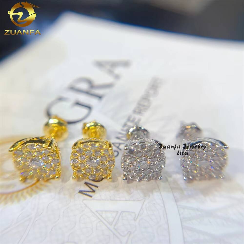 Ready to Ship Iced Out Hip Hop Style Mens 925 Sterling Silver Moissanite Diamond Studs Earrings