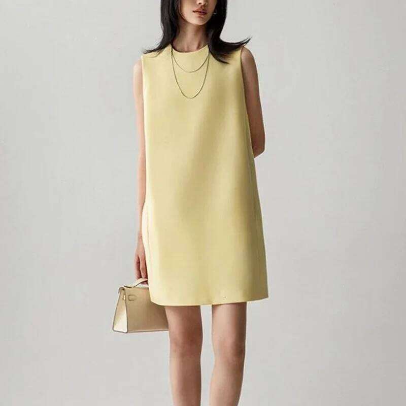 New Women Vintage Sleeveless Elegant Commute Satin Dresses Summer O Neck Solid Loose Sexy Mini Dress Straight Vestido XJ260130