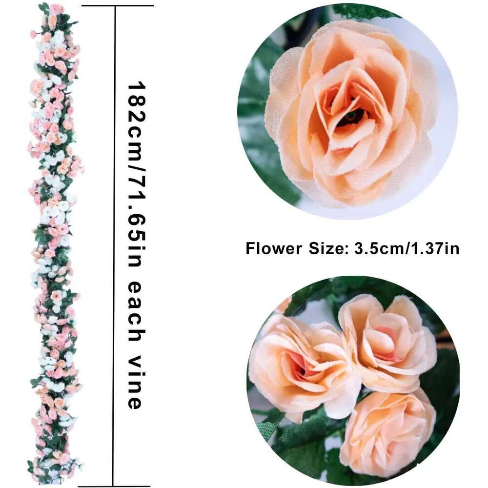 3 Pack 1.8M 69 Heads Artificial Flowers Garland Faked Flower Rose Vine Hanging Plant Decorative for Wedding Arch Wall Home Decor W260130