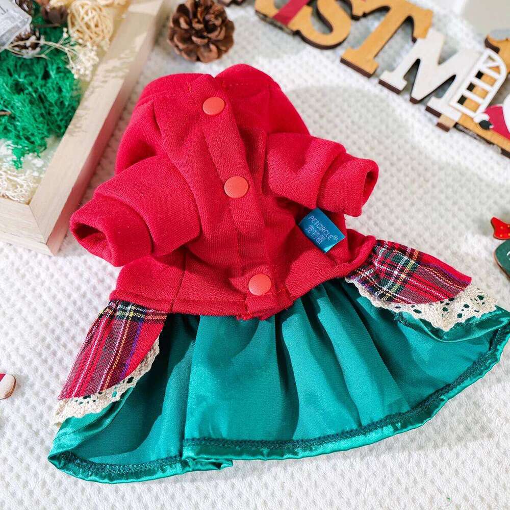 Pet Clothes Snowflake Elk Dress Red Winter Thickened Clothing Christmas Costume with Bow Decoration H260129