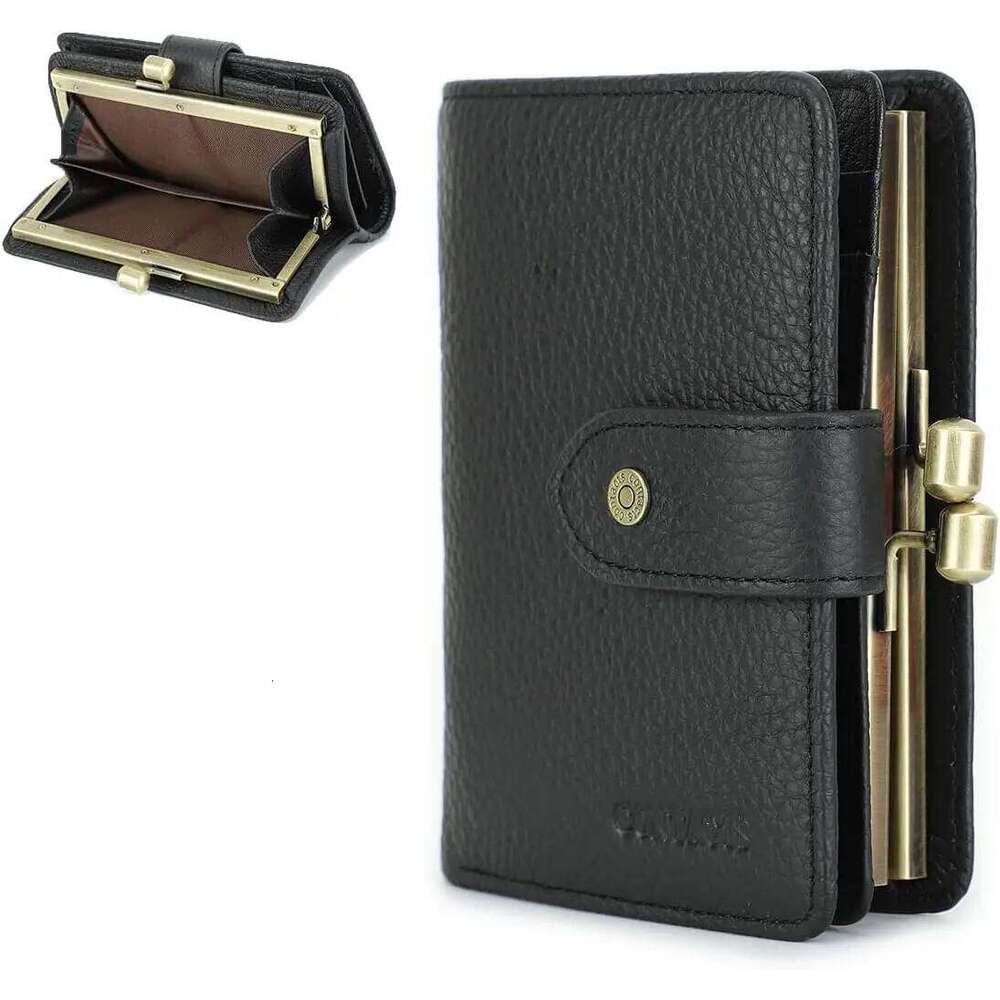 CONTACT'S RFID Genuine Leather Women's wallets Metal Frame Coin Purses Luxury Women Card Holders Z260130
