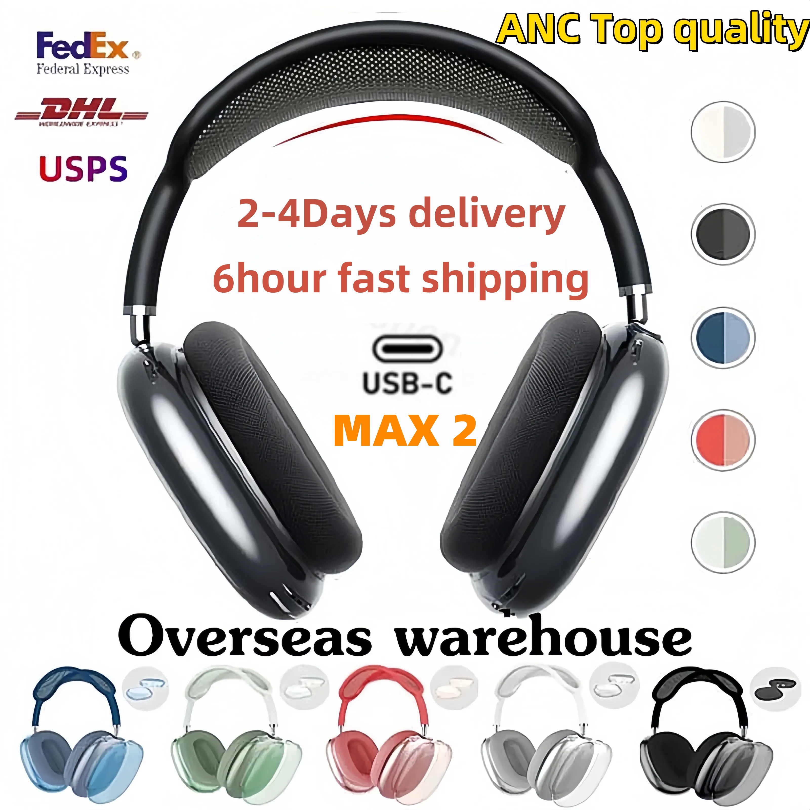 For Top quality NEW Airpod ANC Metal airpod pro max 2 3 4 Headband Headphone Accessories Transparent Silicone Waterproof Protective case pro Maxs Headphones Case