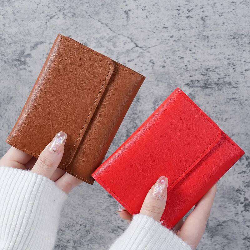 Trendy Short Women's Student Ticket Clip Multi Functional Card Bag Change Triple Fold Ultra Thin Smooth Surface Wallet Z260130